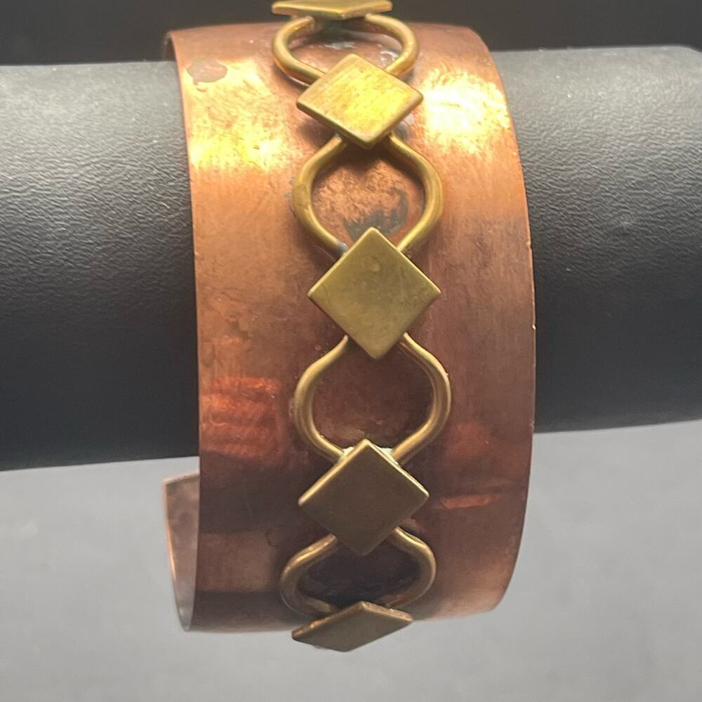 Genuine Copper Cuff Bracelet Riveted Geometric Brass Circle Diamond Modernist